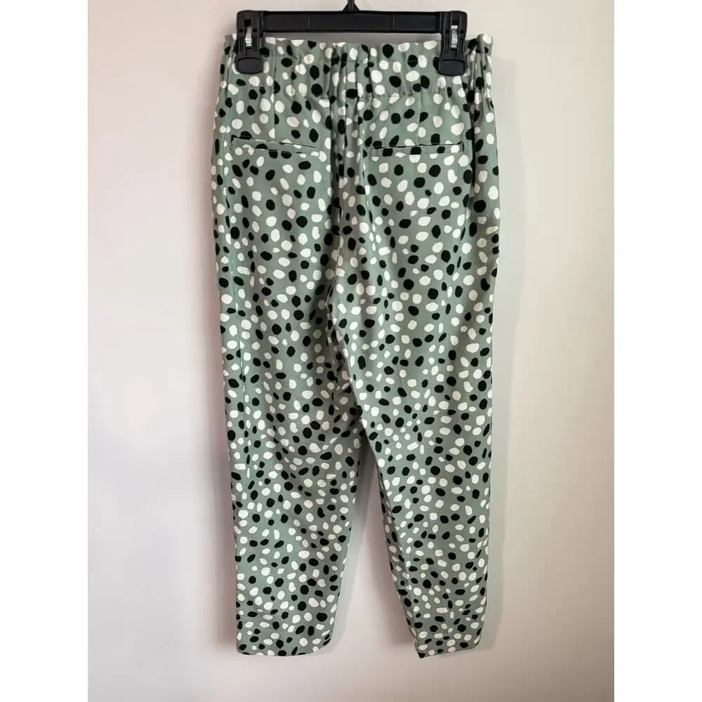 Ann Taylor Polka Dot The Easy High Rise Tapered Leg Relaxed Ankle Pants Green S